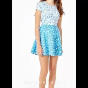 Lilly Pulitzer Girls 2 Piece Set Blue White Dot Crop Top Skater Skirt Size 16